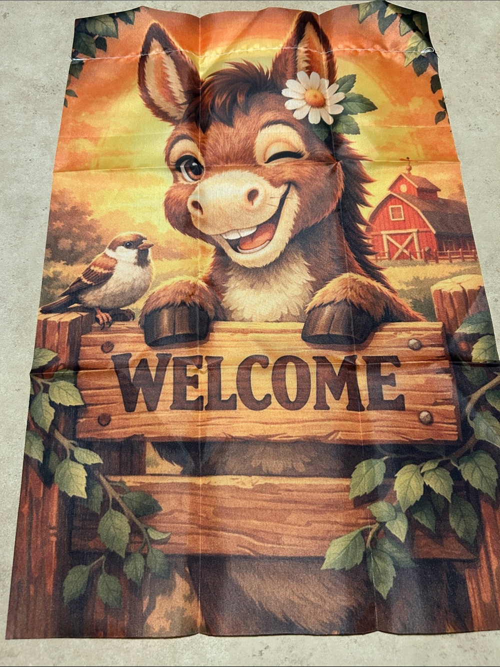 Welcome Donkey Garden Flag - Cheerful Brown Home Yard Decor - Picture 3 of 4